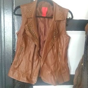Faux leather studded moto vest